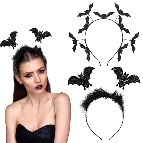 FUIPVGI 2 Stück Fledermaus Haarreif Vampir Haarreifen Bat Headband Vampir Haarband Fledermaus Ohren Haarreif Haarschmuck Stirnband Kostüm Accessoire für Halloween Karneval Kostüm Party (Schwarz) von FUIPVGI