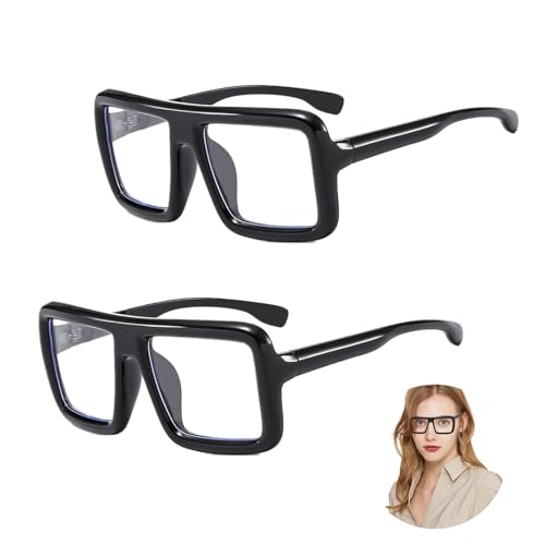 FUIPVGI 2 Stücke Hornbrille Spielzeugbrille, Dicker Quadratischer Rahmen, Klare Linse, Retro Brille Nerd, Detektiv Brille für Karneval, Fasching, Mottoparty, Verkleidung, Accessoire, Cosplay(Schwarz) von FUIPVGI