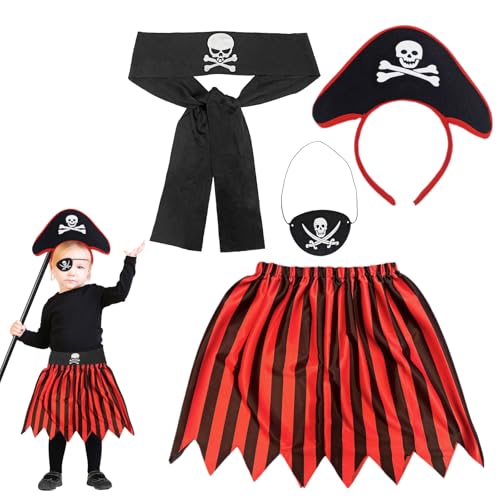 FUIPVGI 4 Stück Piratenkostüm Kinder, Halloween Kostüm Mädchen Piraten Kinderkostüm Piratenkostüm Hexenkostüm Tierkostüm Cosplay Zubehör für Kinder Karneval Fasching Mottoparty (Rot) von FUIPVGI