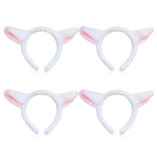 FUIPVGI 4 Stück Plüsch Schafohr Hairhoop Lamm Stirnband Schaf-Stirnband Niedliche Party Kopfbedeckung Tierkopfbedeckung Tier-Stirnbändern Pelzige Ohr Stirnband für Halloween Party Dekoration (4) von FUIPVGI