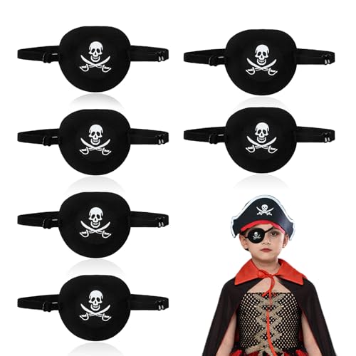 FUIPVGI 6 Stück Piraten Augenklappe, Einzelne Augenmaske, Totenkopf Augenmaske, Piratenklappe Augenklappe 3D Verstellbare Augenklappe für Piraten-Mottopartys, Performance Requisiten (Schwarz) von FUIPVGI