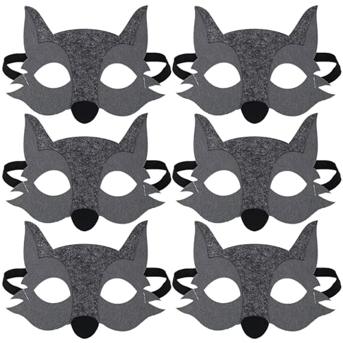 FUIPVGI 6 Stück Wolf Fühlte Halb Tier Maskerade Masken Wolf Tiere Tiere Gefühlt Halb Für Halloween wolf-maske Masken Cosplay Requisiten für Kostüm Zubehör Weihnachten Dekorationen Partei (Grau) von FUIPVGI