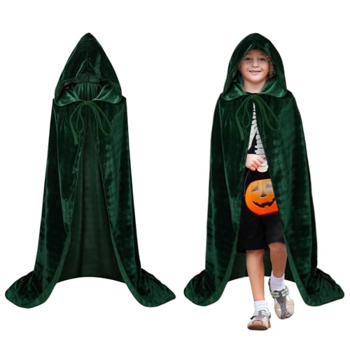 FUIPVGI Halloween Grün Kapuzenumhang,80cm/31.50in Grüner Unisex-Umhang,Sensenmann-Kostüm,Halloween Kostüm,Halloween-Vampir-Kostüm,Hexen Cosplay für Kinder Halloween Familienfeier (Grün) von FUIPVGI