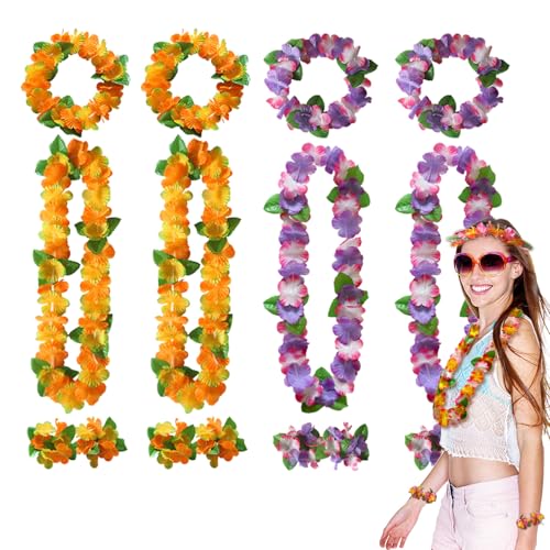 FUIPVGI Hawaii-Leis Hawaii-Girlanden Set, hawaiianische Leis Partydekorationen, tropische hawaiianische Party-Halskette, Stirnbänder und Armbänder, für Hawaii-Sommer-Strand-Gartenparty-Dekoration (8 von FUIPVGI