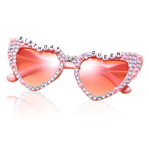 FUIPVGI Herz Sonnenbrille, Retro Mode Herz Geburtstagsbrille Perle, Herzbrille Herzbrillen Brille Partybrillen, Damen Herzförmige Geburtstag Party Sonnenbrillen Accessoires (Rosa) (Rosa) von FUIPVGI