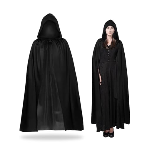 FUIPVGI Schwarzer Umhang, Umhang mit Kapuze Halloween Umhang Vampir Cosplay Cape Kostüm für Erwachsene, Lose Umhang für Halloween Weihnachten Karneval Kostüm (Schwarz) von FUIPVGI