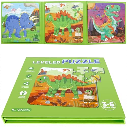 Children’s Puzzle Magnetpuzzle für Kinder, Magnetische Puzzle Buch, 3 Jigsaw Puzzle Muster in 1 Buch mit CE-zertifizierten Materialien (Dinosaurier) von FUJIAN