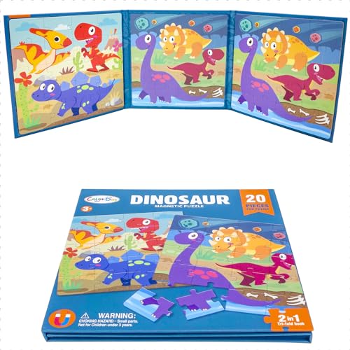 Magnetpuzzle Children’s Puzzle für Kleine Kinder, Magnetische Puzzle Buch, Magnetic Puzzles for Toddler Kids 2 Jigsaw Puzzle Muster in 1 Buch (Cartoon-Dino) von FUJIAN