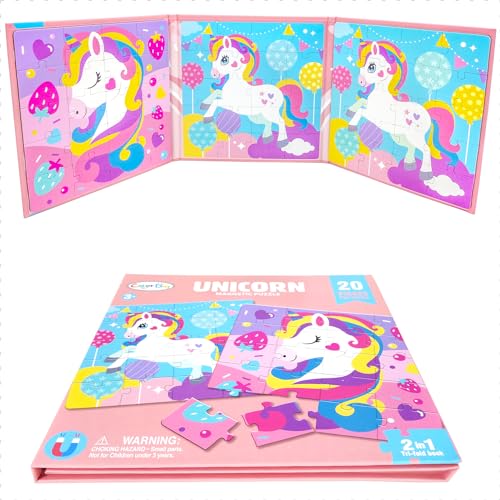 Magnetpuzzle Children’s Puzzle für Kleine Kinder, Magnetische Puzzle Buch, Magnetic Puzzles for Toddler Kids 2 Jigsaw Puzzle Muster in 1 Buch (Einhorn) von FUJIAN