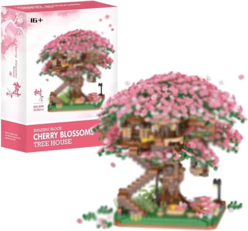 FULHOLPE Sakura Baum Bausteine Bausatz, 2138+ Klemmbausteine Modular Japanische Kirschblütenbaum Modellbausatz, Konstruktionsspielzeug Nicht Kompatibel mit Großen Marken Baumhaus von FULHOLPE