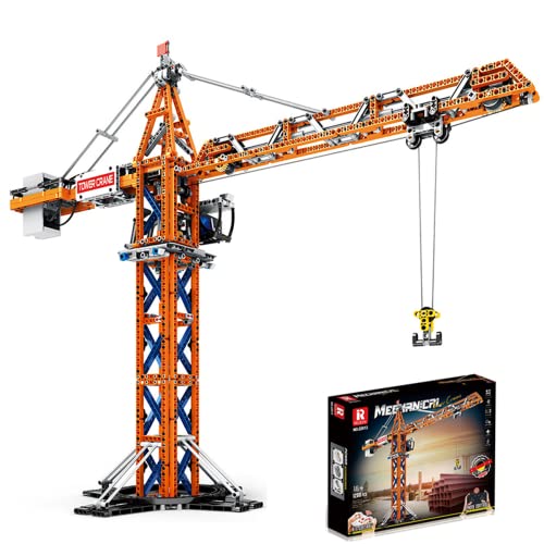 FULHOLPE Technik Turmdrehkran Bausteine Modellbausatz, 1288 Klemmbausteine LKW 2.4G/APP RC Tower Crane Bauset Konstruktionspielzeug Kompatibel mit Großen Marken von FULHOLPE