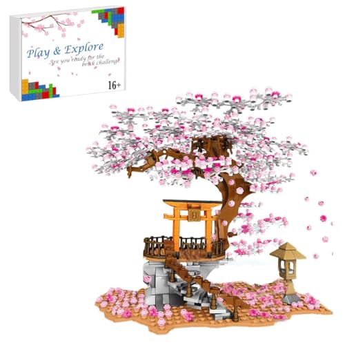 Sakura Baum Bausteine mit Minifiguren Bausatz, 1167+ Klemmbausteine Modular Japanische Kirschblütenbaum Modellbausatz mit Bauplatten, Konstruktionsspielzeug Kompatibel mit Großen Marken Baumhaus von FULHOLPE