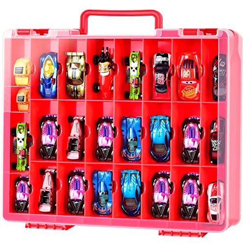 Organiser Aufbewahrungskoffer für Hot Wheels Die-Cast Fahrzeuge Geschenkset Spielzeugautos, Holder Behälter Tasche für Streichholzschachtel-Autos für Hotwheels Auto-48 Fächer-Rot(nur Box) von FULLCASE