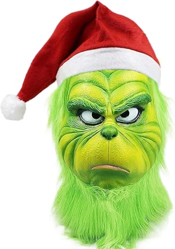 FULNEW Weihnachten Grünes Monster Cosplay Maske für Erwachsene Plüsch Urlaub Kostüm Zubehör Party Requisiten für Weihnachten Outfit, Grün 1, Einheitsgr��e von FULNEW