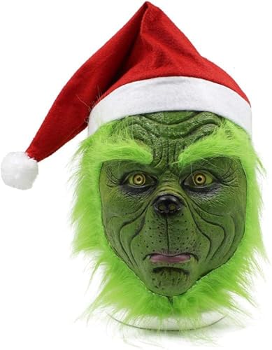 FULNEW Weihnachten Grünes Monster Cosplay Maske für Erwachsene Plüsch Urlaub Kostüm Zubehör Party Requisiten für Weihnachten Outfit, Grün 2, Einheitsgr��e von FULNEW