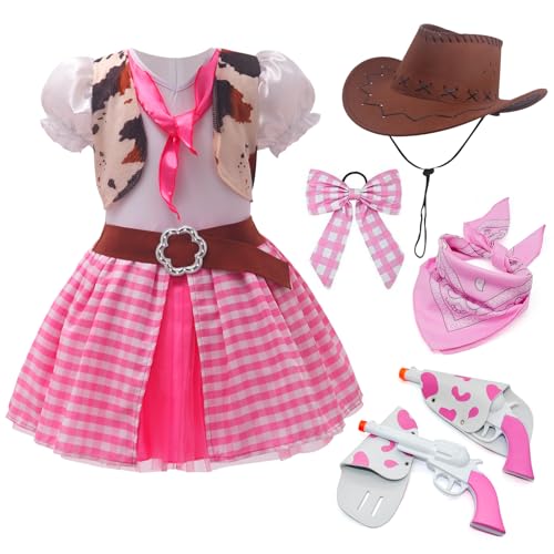 FUNCREVITY Pinkes Cowgirl-Kostüm, Kleid, Cosplay-Kostüme, Kinder-Party, Halloween, Verkleiden (3–4 T, Rosa) von FUNCREVITY