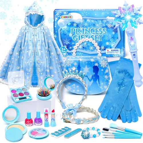 Frozen Geschenke Set mit Handtasche Schneezauberstab Prinzessin Kostüm Zubehör Waschbar Kinderschminke Set Eiskönigin Spielzeug Weihnachten Halloween Geburtstag Geschenk für Mädchen 3 4 5 6 7 8 Jahre von FUNCREVITY