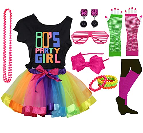 FUNDAISY Kinder 1980er Jahre Accessoires I Love The 80's Party Girl T-Shirt Outfit mit Bauchtasche von FUNDAISY