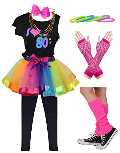 Kinder 1980er Jahre Accessoires I Love The 80's T-Shirt Outfit mit Bauchtasche (10-12, 04) von FUNDAISY