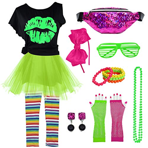 Kinder 1980er Jahre Accessoires I Love The 80's T-Shirt Outfit mit Bauchtasche (10-12, 06) von FUNDAISY