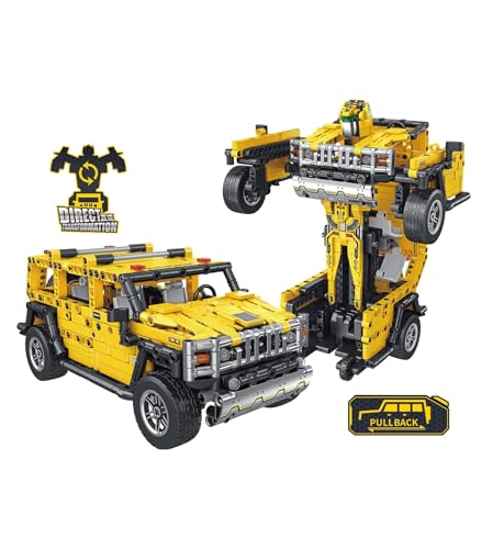 FUNFY 1010 Pcs 2-in-1 Pull Back Car and Transformer Building Blocks Toy | Yellow | ABS Plastic | This Deformation Car Become Transformer Figure | Perfect for Giftings | Action Figure von FUNFY