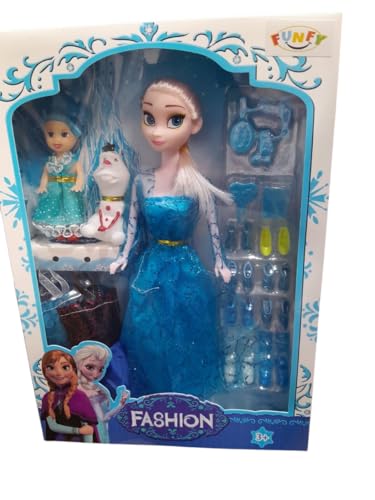 FUNFY 11" Ice Princess Doll Set | Includes Two Additional Small Dolls | Blue | Material: Plastic | Array of Accessories Including Dresses, Shoes, Comb and Mirror for Extended Play | for Girls von FUNFY