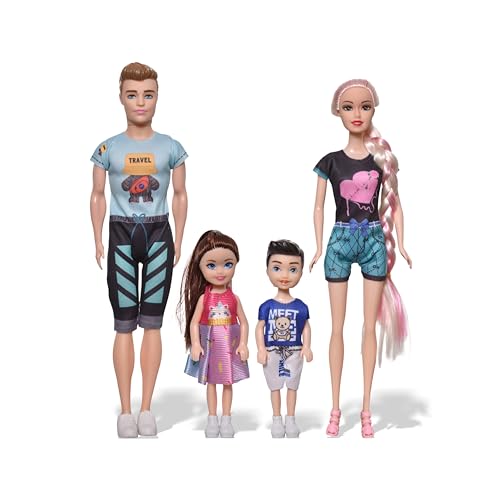 FUNFY Parents and Children Dolls Set | Multicolor | Parent Dolls Has 11-Inch Solid Plastic Body | Offering A Complete Family - Father, Mother, Boy and Girl for Imaginative Play | for Girls von FUNFY