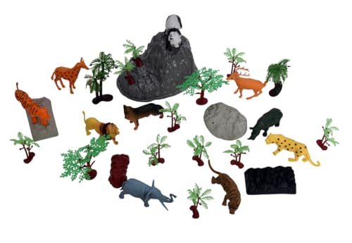 FUNFY Wild Animal Safari and Forest Toy Set with Box | Multicolor | Assortment of Miniature Includes 10 Animal Figures with 18 Forest Trees and Rocks | Encourage Imaginative Play | for Kids von FUNFY