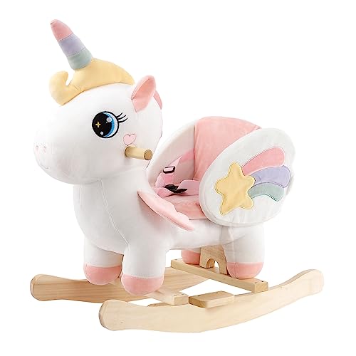 FUNLIO Einhorn-Baby-Schaukelpferd, Regenbogen-Fee-Einhorn-Schaukelpferd für Kleinkinder von 6 Monaten bis 3 Jahren, gefüllte Aufsitz-Tierwippe, einfach zu montieren von FUNLIO