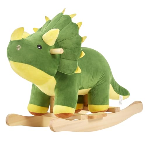 FUNLIO Dinosaurier Baby Schaukelpferd für Kleinkinder 1-3 Jahre, Mächtiger & Niedlicher Grüner Plüsch Triceratops, Gefüllter Dinosaurier Schaukelstuhl, Einfach zu montieren von FUNLIO