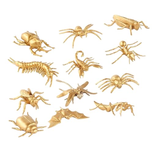 FUNNETOYU 12 Stück Goldenes Insektenspielzeug Lernspielset Modellspielzeug Simulieren Miniaturfiguren Insekten Lernspielzeug Für Insekten Simuliertes Tiermodelle Plastik von FUNNETOYU