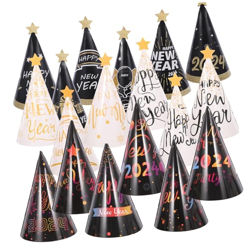 FUNNETOYU 18 Stück Teiliges Neujahrs-partyset mit Schwarzen und Goldfarbenen Papier-kegelhüten Robuste Silvester Partyhüte aus Papier Wiederverwendbar für Erwachsene Festliche Neujahrsdeko FUNNETOYU 18 Stück Teiliges Neujahrs-partyset mit Schwarzen und Goldfarbenen Papier-kegelhüten Robuste Silvester Partyhüte aus Papier Wiederverwendbar für Erwachsene Festliche Neujahrsdeko von FUNNETOYU