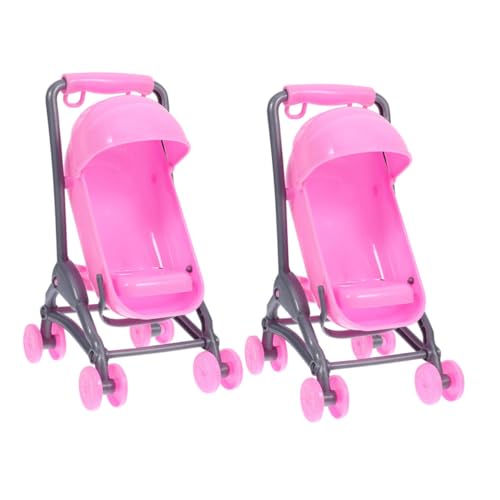 FUNNETOYU 2 Stücke Spielzeugkinderwagen Für Puppenhausmöbel Babyspielzeug Kinderwagen Zubehör Für Babypuppen Vorgeben Kinderspielzeug Kleiner Puppenwagen Rosa Abs von FUNNETOYU