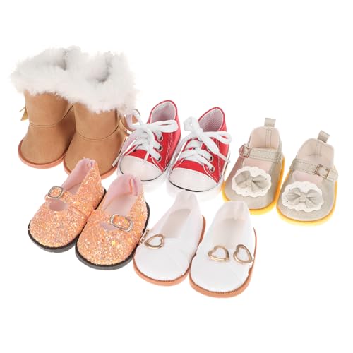 FUNNETOYU 5 Paare Puppenschuhe Puppenspielzeugschuhe Miniatur-Sammelschuhe Minipuppenkostüm Puppenstiefel Kleine Schuhe für Puppen Stoffschuhe für Puppen süße Schuhaccessoires Mini-Schuhe von FUNNETOYU