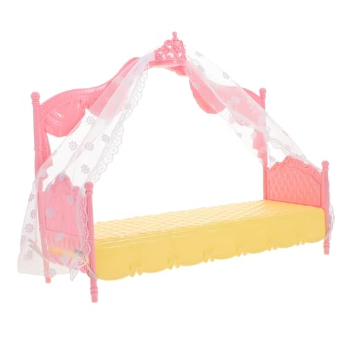 FUNNETOYU Prinzessin Bett Puppenhausmöbel Puppenhaus Babybett Puppenhauszubehör Puppenhaus-miniaturen Puppenbetten Prinzessinnenbett Für Kleinkinder Puppenstubenmöbel Kunststoff Rosa Plastik von FUNNETOYU