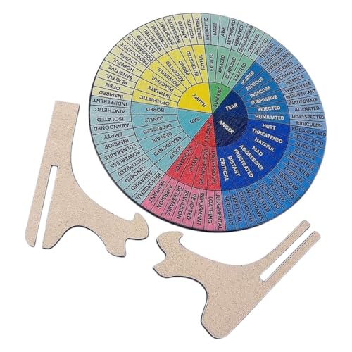 FUNOMOCYA 1 Satz Doppelseitiger Hölzerner Emotionsrad-schreibtischdekoration Für Das Heimbüro, Diagramm Mit Gesundheitsgefühlen Und Ständer Für Therapeuten, Berater, Sozialarbeiter Und Den von FUNOMOCYA