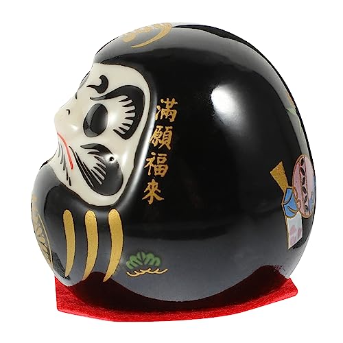 FUNOMOCYA Dharma-Eier Feng-Shui Japanische Wunschpuppe Japanischer Becher Japanische Kimonopuppe Japanisches Ornament Japanische Ochoko Foto Japanische Puppenfigur Zum Sammeln Keramik Black von FUNOMOCYA