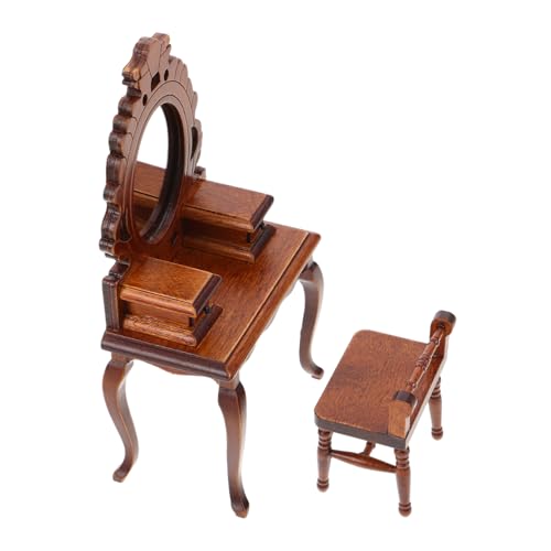 FUNOMOCYA Puppenhaus Möbel Mini Schminktisch mit Spiegel und Stuhl aus Holz Kleine Vintage Schlafzimmermöbel für Kreative Spiel und Dekorationsszene FUNOMOCYA Puppenhaus Möbel Mini Schminktisch mit Spiegel und Stuhl aus Holz Kleine Vintage Schlafzimmermöbel für Kreative Spiel und Dekorationsszene von FUNOMOCYA