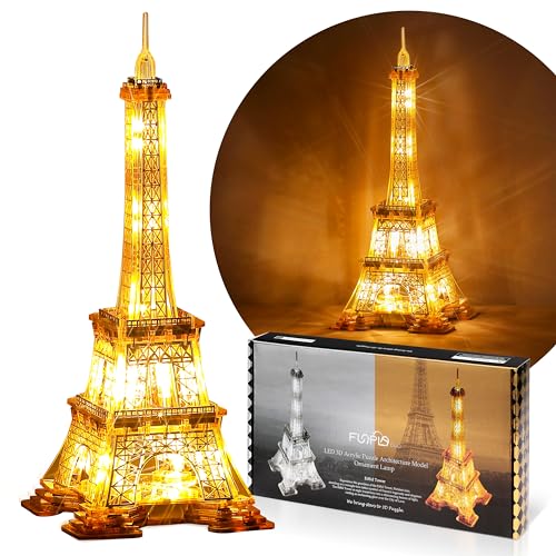 FUNPOLA 13 Zoll LED 3D Puzzle Erwachsene Eiffelturm Modell - Modellbausatz für Erwachsene zu Bauen - Wahrzeichen von Paris bei Nacht - 3D Puzzle Dekorlampe DIY Ornament (Gold, Standardgröße) von FUNPOLA