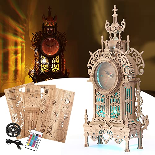 FUNPOLA 3D Holz Puzzle LED Turmuhr Modell, 3D Puzzle BAU Modell Desktop Uhr Modell DIY architektonische Bauklötze (TC02) von FUNPOLA