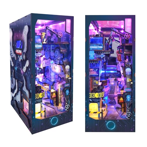 FUNPOLA 3D Holzpuzzle Book Nook Kit, futuristischer Miniatur-Bücherregaleinsatz mit LED-Leuchten, DIY Cyberpunk Buchstützen Dekoration für Erwachsene und Jugendliche (Endlose Dimensionen) von FUNPOLA