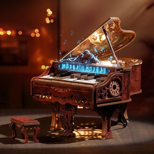 FUNPOLA LED 3D Holz PuzzlePiano Modellbausatz mit, spielbarem 3D Holzpuzzle Digitalpiano mit LED-Beleuchtung, interaktivem Holzbastelset für Erwachsene und Kinder von FUNPOLA