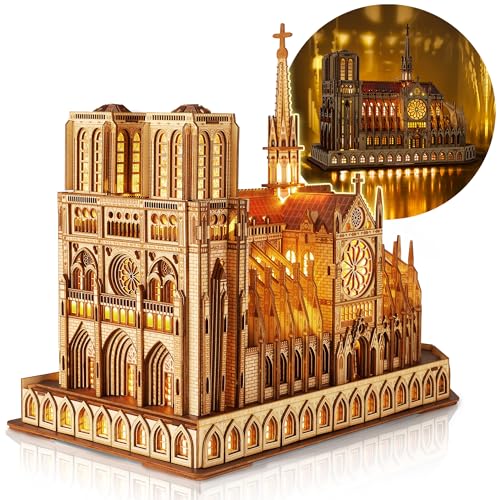 FUNPOLA LED 3D Holzpuzzle - Notre Dame de Paris Architekturmodell - Nachtedition mit LED-Beleuchtung - DIY Baumodell Bastelset Architektur-Bausatz von FUNPOLA