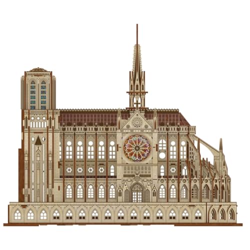 FUNPOLA LED 3D Holzpuzzle Notre Dame de Paris Modell, 3D Puzzle für Erwachsene Architektur Gebäude Modellbausatz (Notre Dame de Paris) von FUNPOLA