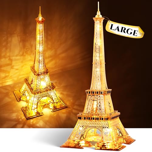 FUNPOLA 21 Zoll Eiffelturm LED 3D Puzzle für Erwachsene, Modellbausatz für Erwachsene zu Bauen, Beleuchtetes Pariser Wahrzeichen bei Nacht, 3D Acryl Puzzle DIY Ornament Nachtlicht Geschenke (Gold) von FUNPOLA