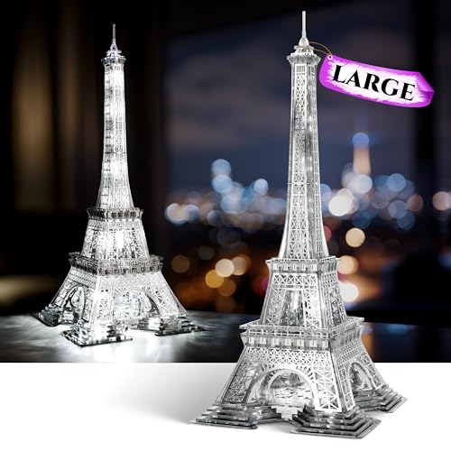 FUNPOLA 21 Zoll Eiffelturm LED 3D Puzzle für Erwachsene, Modellbausatz für Erwachsene, Beleuchtetes Pariser Wahrzeichen bei Nacht, 3D Acryl Puzzle DIY Nachtlicht Geschenke (Silber, Groß) von FUNPOLA