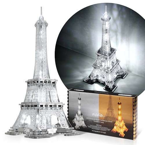 FUNPOLA 13 Zoll LED 3D Puzzle Erwachsene Eiffelturm Modell - Modellbausatz für Erwachsene - Wahrzeichen von Paris bei Nacht - 3D Puzzle Dekorlampe DIY Ornament (Silber, Standardgröße) von FUNPOLA