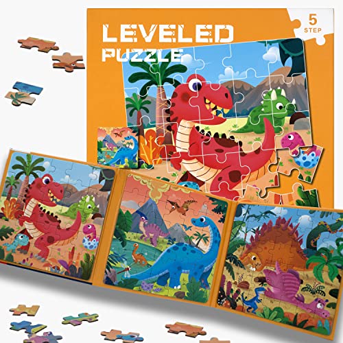 FUNTECH Kinderpuzzle, Magnetische Puzzle 3 in 1 für 3 bis 6-Jährige, Reisespiele Kinder ab 3, Magnetisches Reisespielzeug und Spiel, Lernpuzzle in Buchform mit 97 Teilen (Puzzle Dinosaurier) von FUNTECH