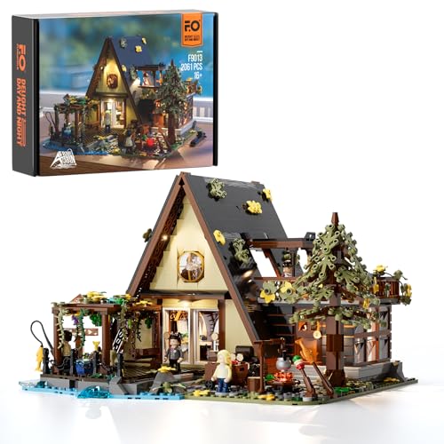 FUNWHOLE A-Frame Cabin Beleuchtung Bauset - Retro Holz Hütte Bauklötze Set 2061 Pcs Wald Ferienhaus Klemmbausteine Haus Spielzeug für Erwachsene und Jugendliche von FUNWHOLE