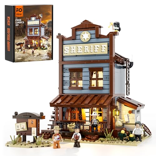 FUNWHOLE Alter Westen Büro des Sheriffs Beleuchtung Bauklötze Set - Old West Modulare Baukästen 1240 Pcs Cowboy Klemmbausteine Wilder Westen Spielzeug für Erwachsene und Jugendliche von FUNWHOLE